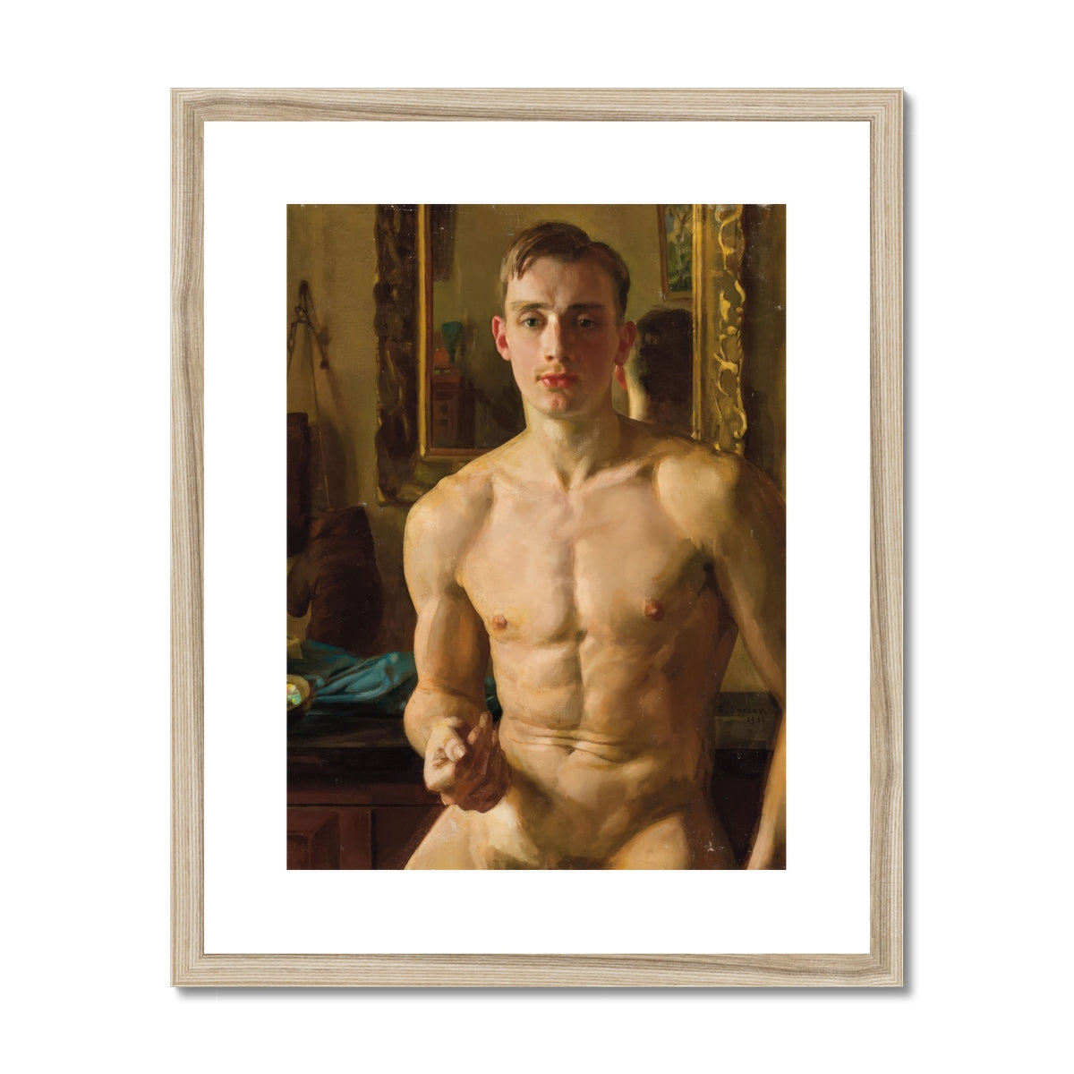 The Boxer Konstantin Andreevic Somov Art Print, Classical Oil Painting Nude Male Figure Warm Lighting