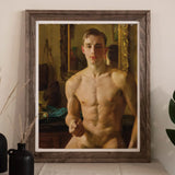 The Boxer - Konstantin Andreevic Somov Art Print, Framed Painting Shirtless Young Man Muscular Physique