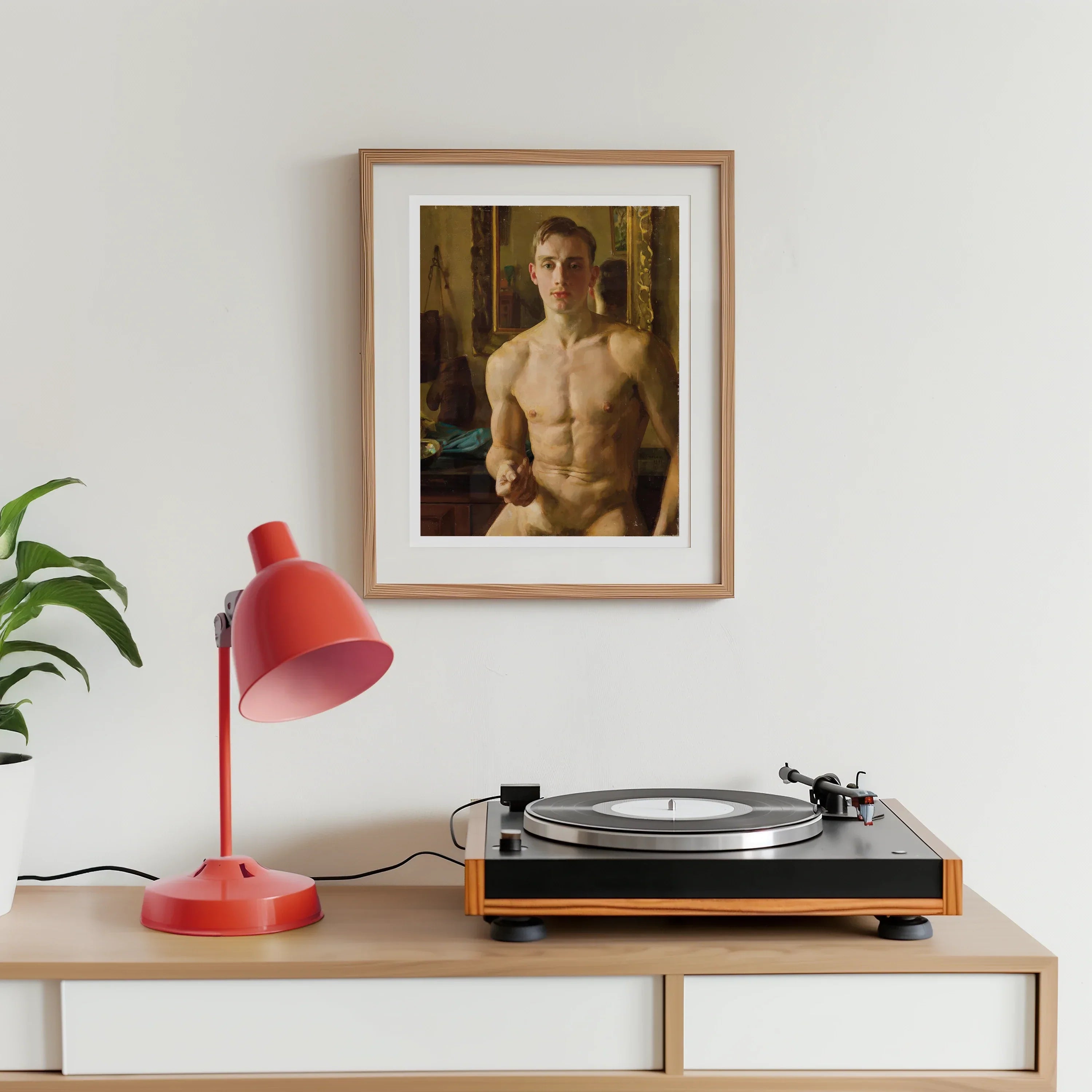 The Boxer Konstantin Andreevic Somov Art Print, Framed Portrait Photograph Shirtless Figure Mounted Turntable Red