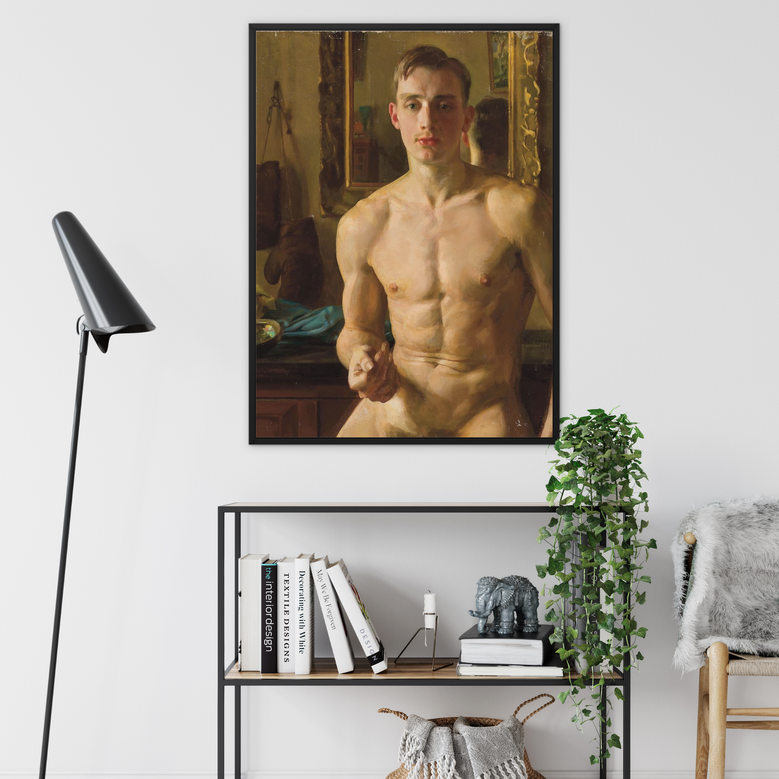 The Boxer Konstantin Andreevic Somov Framed Canvas, Classical Oil Painting Male Nude Torso Portrait Style