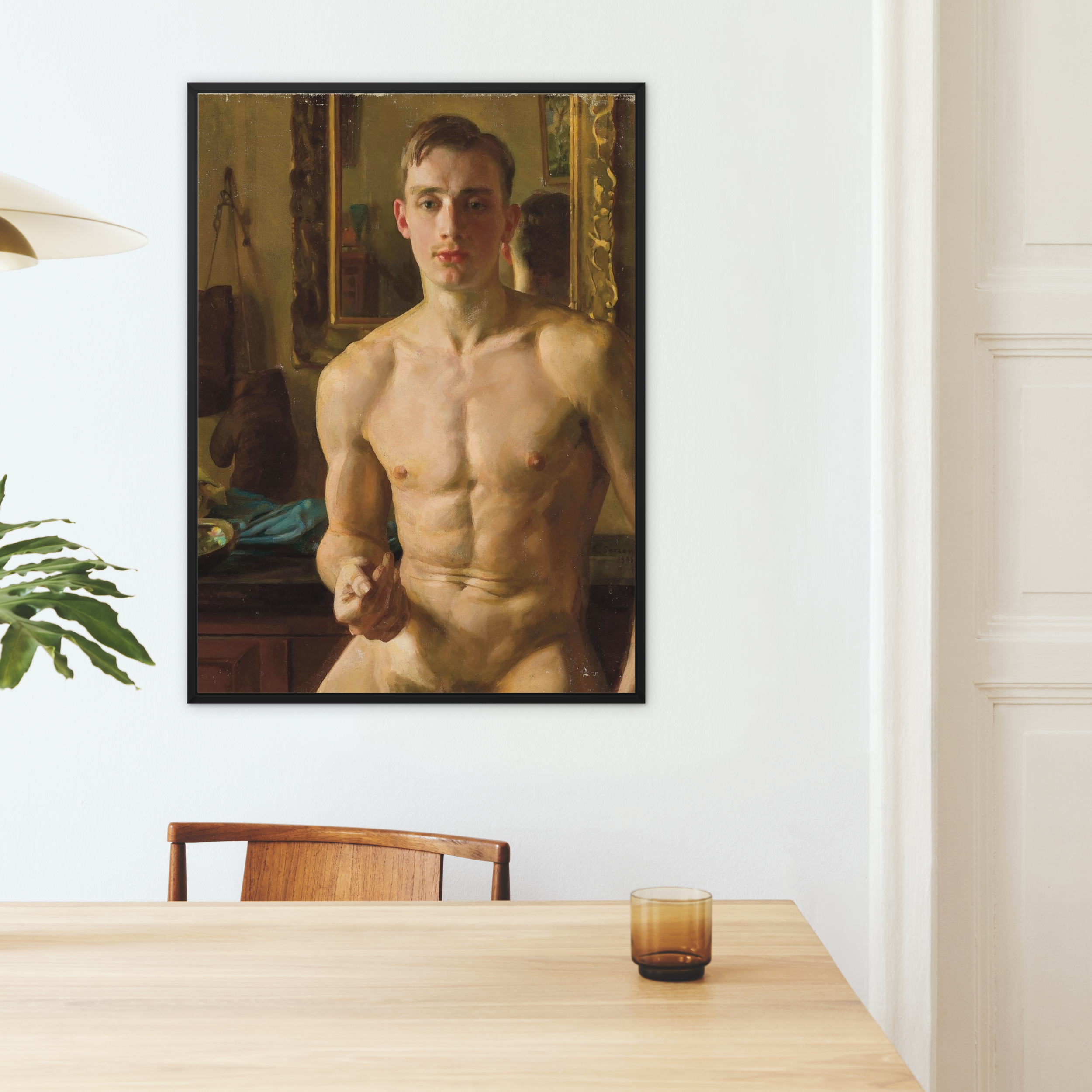 The Boxer Konstantin Andreevic Somov Framed Canvas, Framed Classical Style Nude Male Portrait Painting Mounted White
