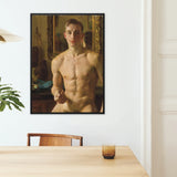 The Boxer - Konstantin Andreevic Somov Framed Canvas, Framed Classical-style Nude Male Portrait Painting Mounted White
