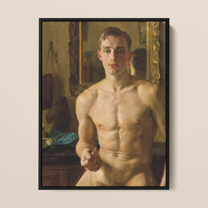 The Boxer - Konstantin Andreevic Somov Framed Canvas, Nude Male Figure Muscular Physique Classical Portrait Style