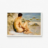 White-framed Reproduction Classical Oil Painting Nude Male Figure Scott Tuke Cornish Art, Body’s Mute Architecture, Soft Umbers Lap