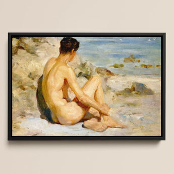 Boy on a Beach - Henry Scott Tuke Art Print / Canvas Black-framed Reproduction Classical Oil Painting Nude Male Figure Scott Tuke Cornish