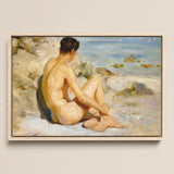 Boy on a Beach - Henry Scott Tuke Art Print / Canvas Framed Oil Painting Nude Male Figure Rocky Beachside Scott Tuke Cornish Art, Body’s