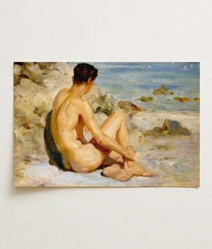 Rectangular Canvas Print Classical Oil Painting Nude Male Scott Tuke Cornish Art, Body’s Mute Architecture, Soft Umbers Lap
