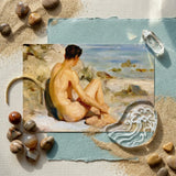 Boy on a Beach - Henry Scott Tuke Art Print / Canvas Rectangular Nude Male Figure Seated Cornish, Body’s Mute Architecture, Soft Umbers Lap