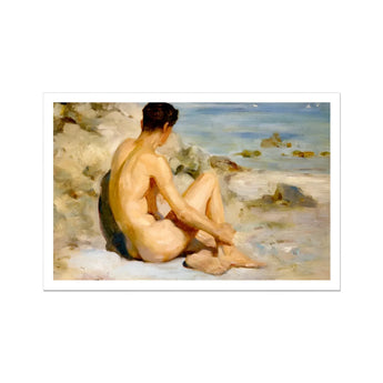 Boy on a Beach - Henry Scott Tuke Cornish Art Print, Nude Man Seated Beach