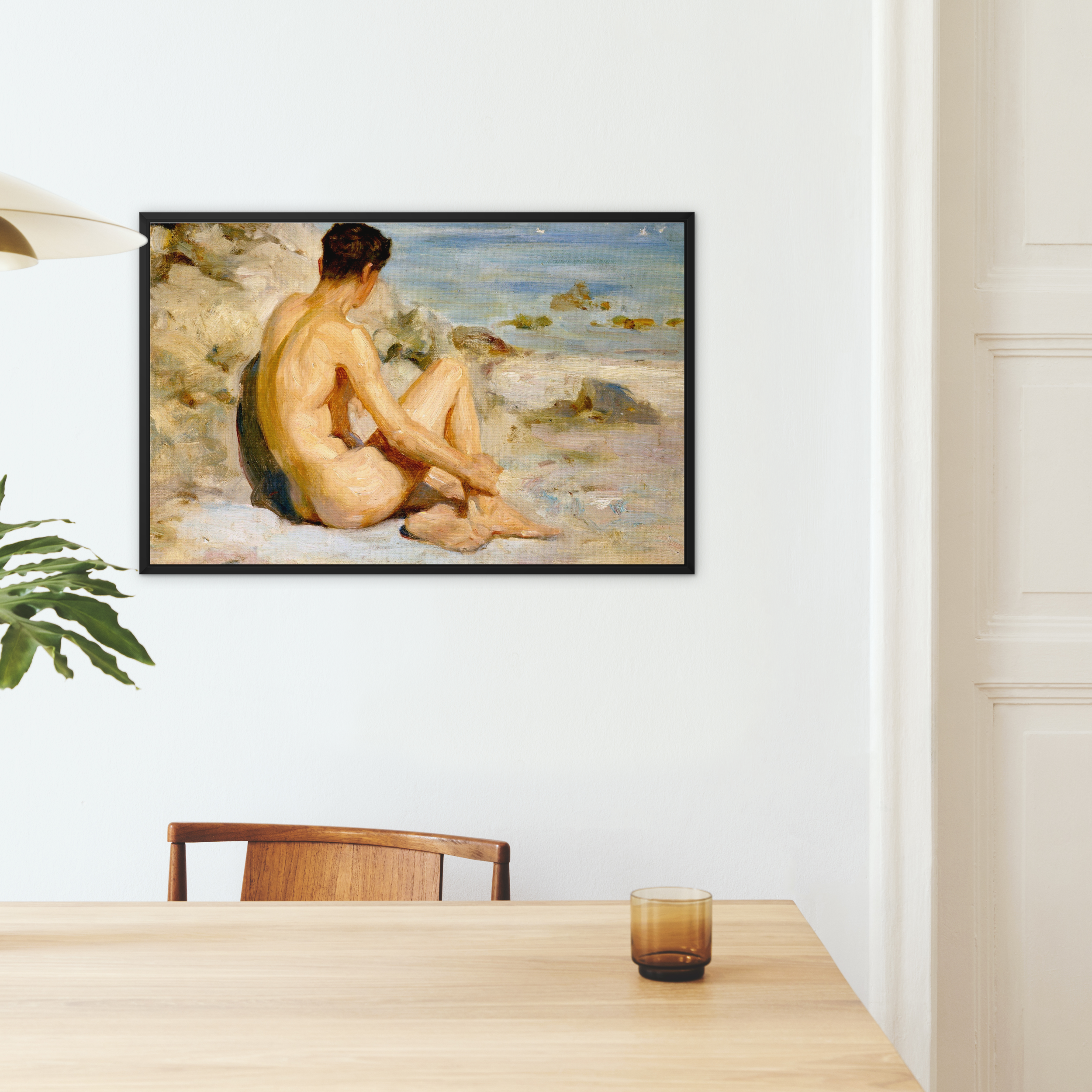 Boy on a Beach - Henry Scott Tuke Coastal Framed Canvas, Framed Nude Painting