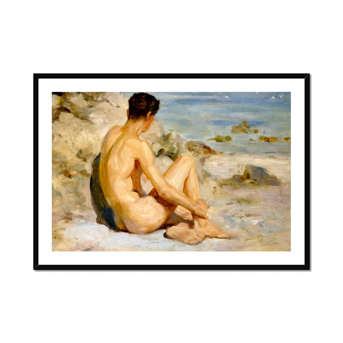 Boy on a Beach - Henry Scott Tuke Cornish Art Print, Framed Nude Male Figure Painting