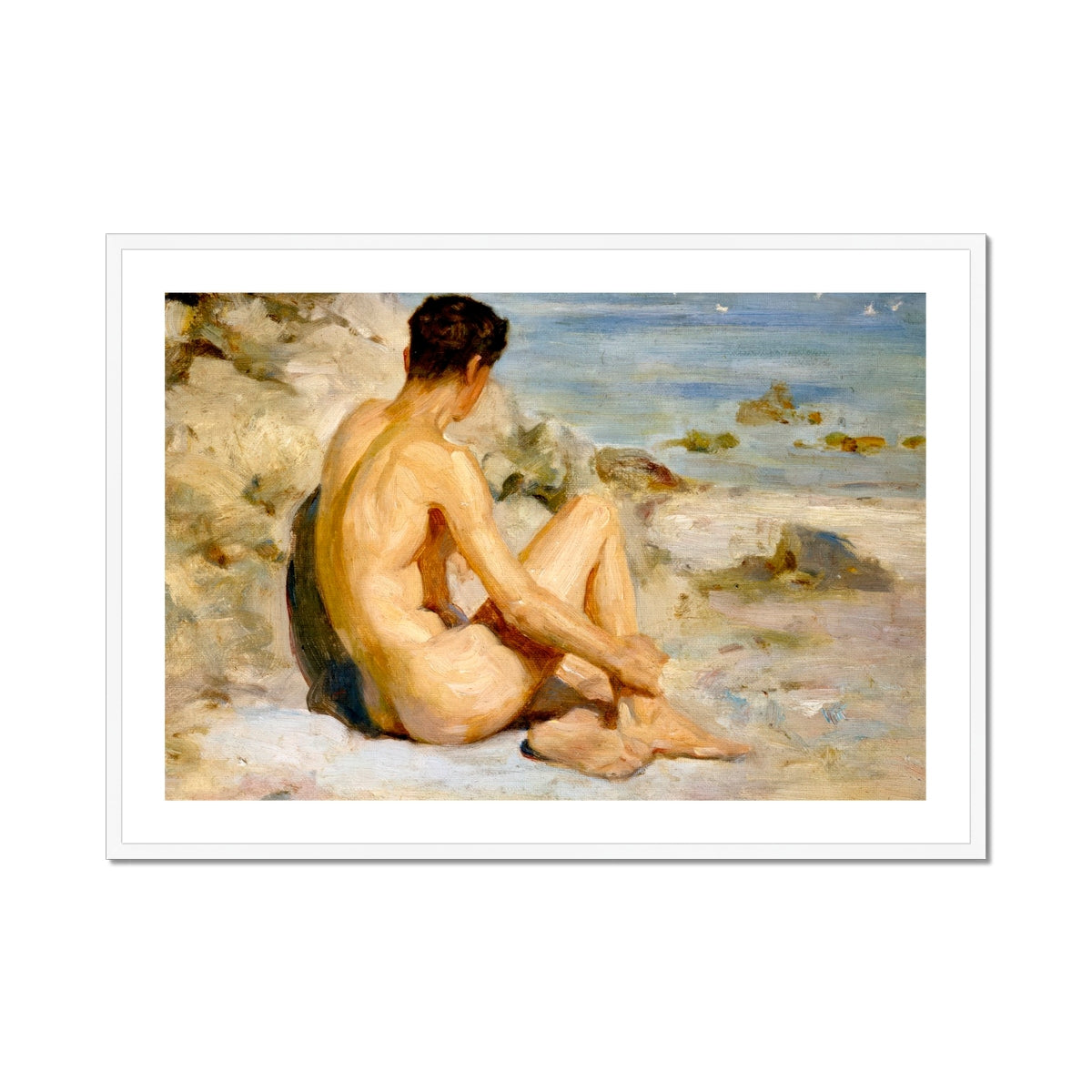 Boy on a Beach - Henry Scott Tuke Cornish Art Print, Nude Man Seated Sea