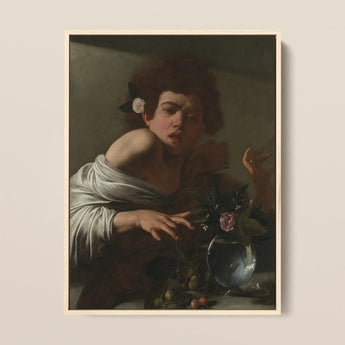 Boy Bitten by a Lizard - Caravaggio Art Print / Canvas Framed Reproduction Caravaggio’s ?The Girl Flower Hair” Young, Italian Baroque Shock, S