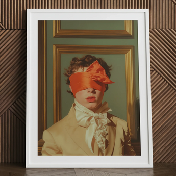 18th-century gay erotica art print of boy with blindfold, framed