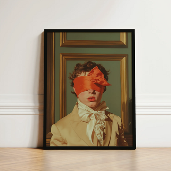 Framed Portrait Person Vintage Attire Orange Blindfold Cream-colored Gay Erotica Art, Silence, a Figure Poised, 18th Century