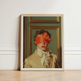 Framed Portrait Person Curly Hair Orange Satin Blindfold Gay Erotica Art, Silence, a Figure Poised, 18th Century