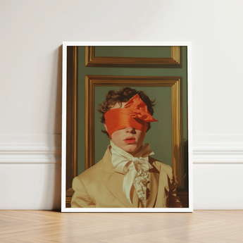 Framed Portrait Young Man Vintage Attire Blindfolded Orange Gay Erotica Art, Silence, a Figure Poised, 18th Century