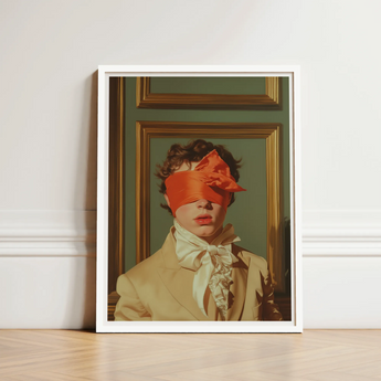 Framed Portrait Person Curly Hair Orange Satin Blindfold Gay Erotica Art, Silence, a Figure Poised, 18th Century