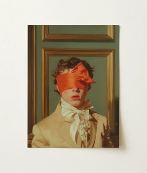 Framed Portrait Young Man Period Attire Orange Satin Gay Erotica Art, Silence, a Figure Poised, 18th Century