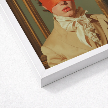 White Framed Portrait Person Orange Blindfold Cream-colored Satin Gay Erotica Art, Silence, a Figure Poised, 18th Century