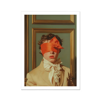 Boy Next Door - 18th Century Gay Erotica Art Print, Person Beige Suit White Ruffled Collar Orange Blindfold