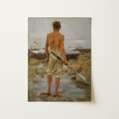 Boy with an Oar - Henry Scott Tuke Art Print / Canvas Vintage-style Oil Painting Shirtless Man Light-colored Shorts Barefoot