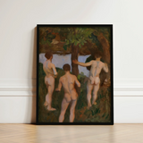 Boys on the Beach - Károly Ferenczy Fine Art Print / Canvas Framed Painting Three Nude Figures Outdoor Rendered Impressionistic, Mythic