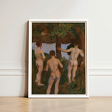 Boys on the Beach - Károly Ferenczy Fine Art Print / Canvas White-framed Three Nude Figures Impressionistic Style, Mythic Punctuation,