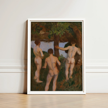 Boys on the Beach - Károly Ferenczy Fine Art Print / Canvas White-framed Three Nude Figures Impressionistic Style, Mythic Punctuation,