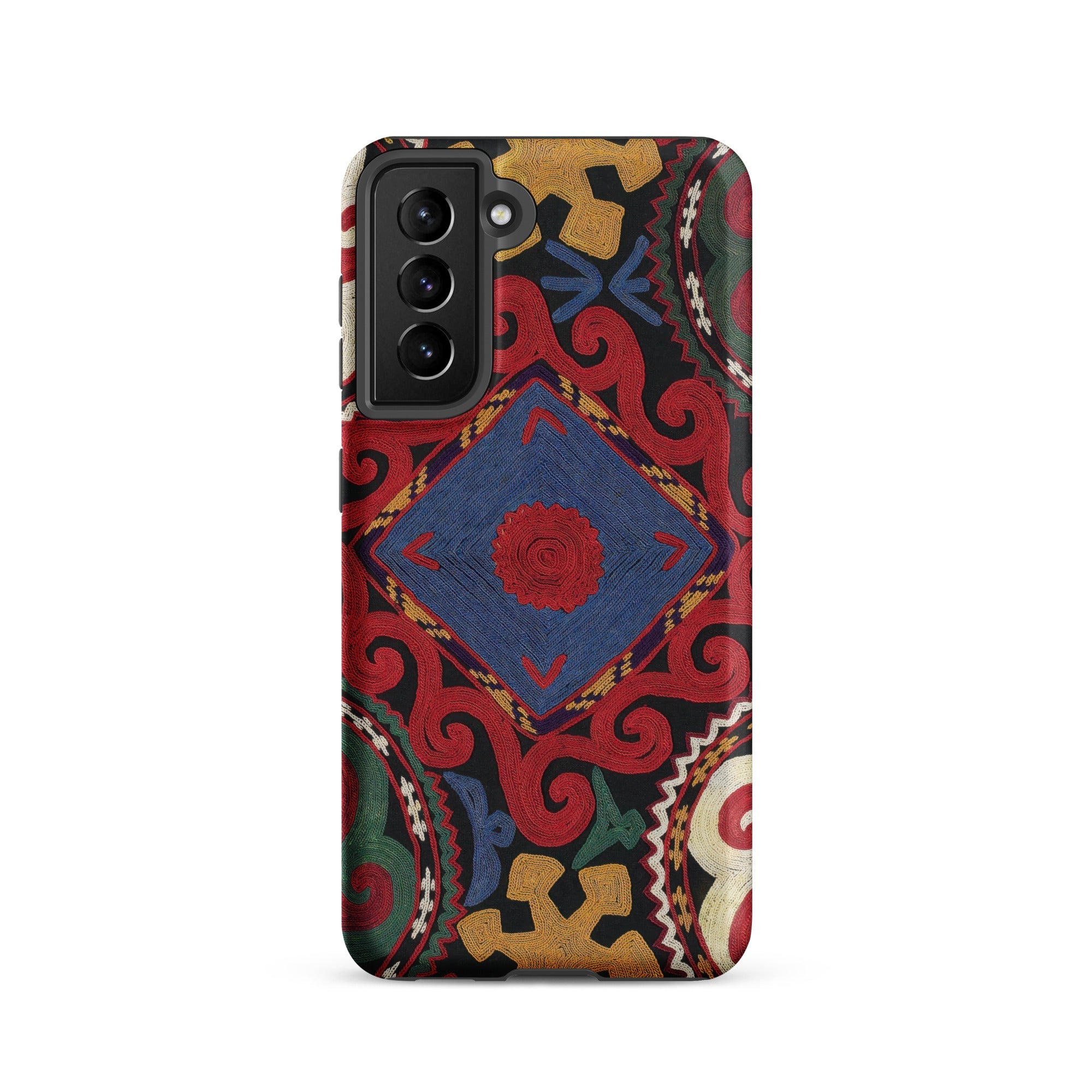 Braided Uzbekistan Textile Art Samsung Case, Galaxy S21 / Matte, Smartphone Case Colorful Intricate Traditional Pattern Central Red