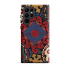 Braided Uzbekistan Textile Art Samsung Case, Galaxy S22 Ultra / Matte, Smartphone Case Vibrant Ornate Pattern Central Blue Square