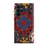 Braided - Uzbekistan Textile Art Samsung Case, Galaxy S22 Ultra / Matte, Smartphone Case Vibrant Ornate Pattern Central Blue Square