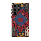 Braided Uzbekistan Textile Art Samsung Case, Galaxy S24 Ultra / Matte, Smartphone Case Colorful Ornate Design Central Blue Diamond