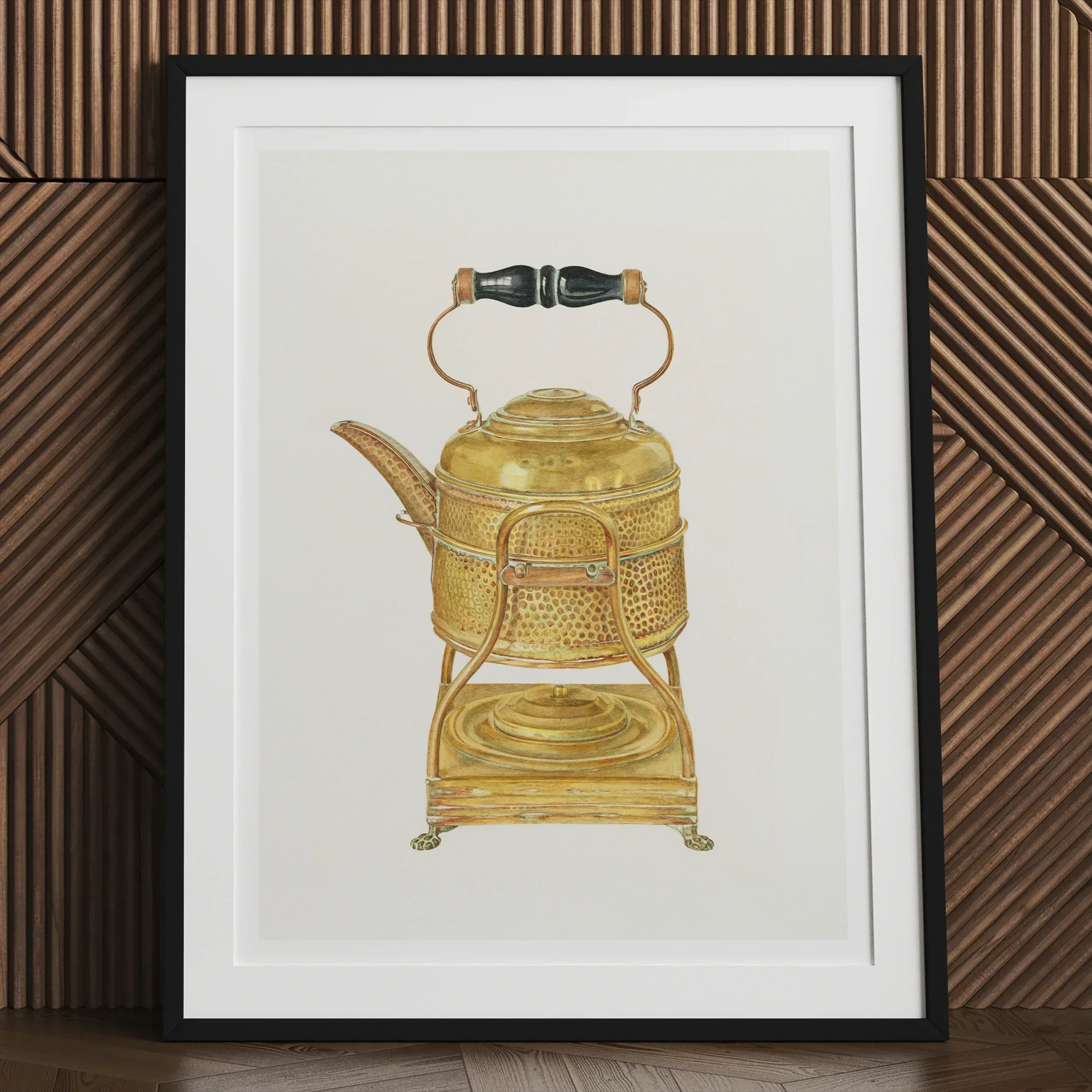 Brass Kettle Frank M. Keane 1930s Kitchen Art Print, 24’’x32’’ / Unframed, Ornate Golden Teapot Stand