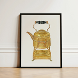 Brass Kettle - Frank M. Keane 1930s Kitchen Art Print / Canvas Framed Illustration Vintage Tea Black Wooden Decorative, Prints