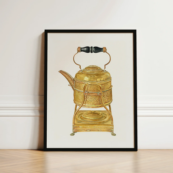 Brass Kettle - Frank M. Keane 1930s Kitchen Art Print / Canvas Framed Illustration Vintage Tea Black Wooden Decorative, Prints