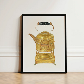 Brass Kettle - Frank M. Keane 1930s Kitchen Art Print / Canvas Vintage-style Black Wood Handle Ornate Golden Decorative, Prints