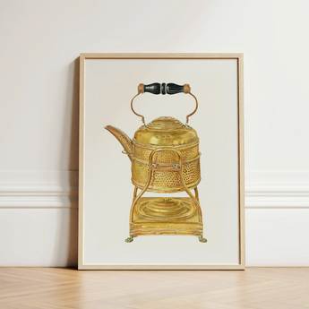 Brass Kettle - Frank M. Keane 1930s Kitchen Art Print / Canvas Golden Hammered Tea Black Wooden Handle Decorative, Prints