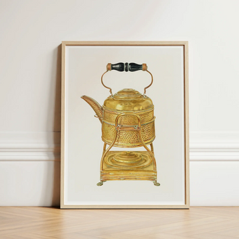 Brass Kettle - Frank M. Keane 1930s Kitchen Art Print / Canvas Vintage-style Tea Hammered Texture Black Wooden Decorative, Prints