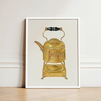 Brass Kettle - Frank M. Keane 1930s Kitchen Art Print / Canvas Golden Hammered Black Wooden Handle Ornate Decorative, Prints