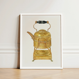 Brass Kettle - Frank M. Keane 1930s Kitchen Art Print / Canvas Golden Hammered Tea Black Wooden Handle Decorative, Prints