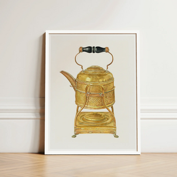 Brass Kettle - Frank M. Keane 1930s Kitchen Art Print / Canvas Golden Hammered Tea Black Wooden Handle Decorative, Prints