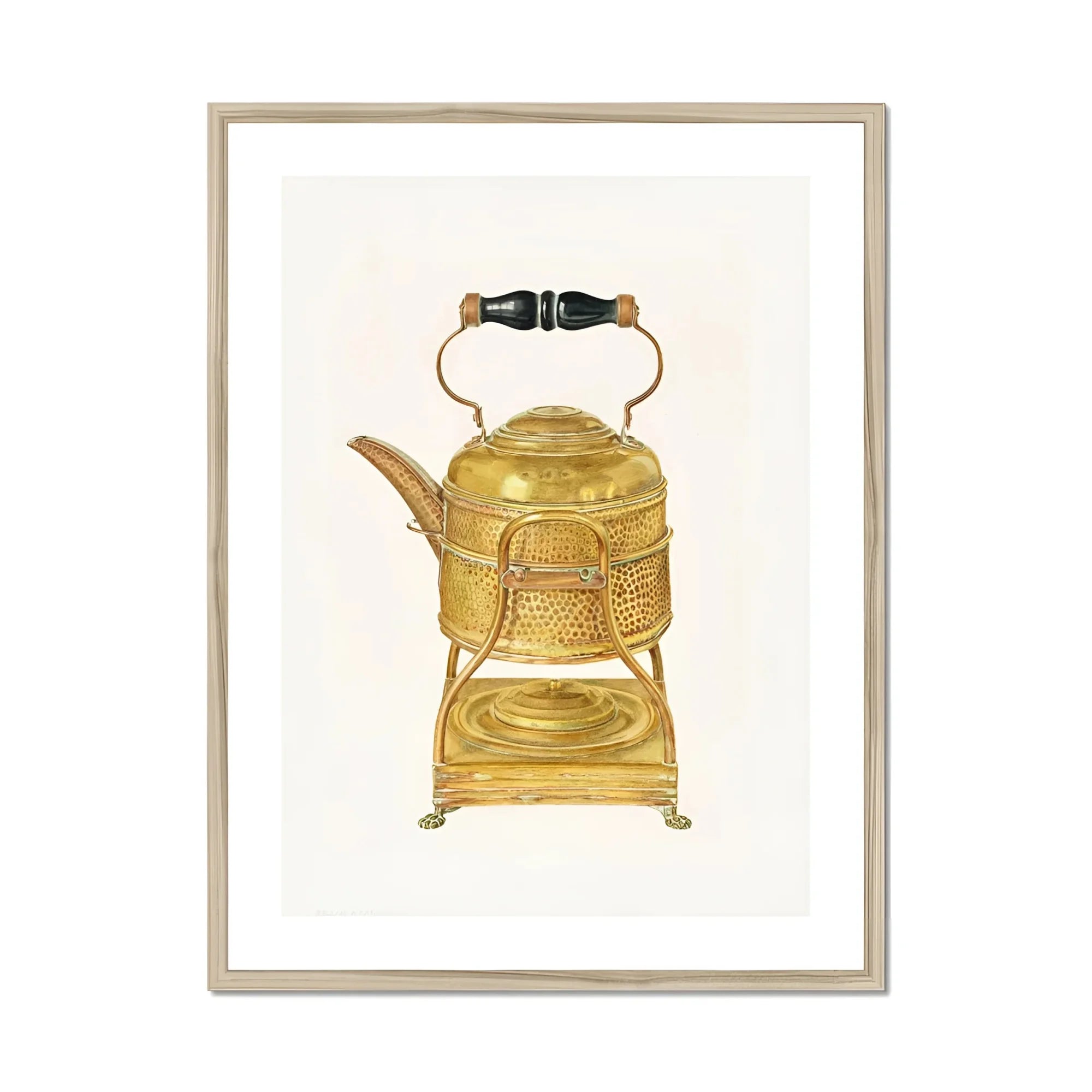 Brass Kettle - Frank M. Keane 1930s Kitchen Art Print, Golden Teapot Ornate Stand