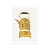 Brass Kettle - Frank M. Keane 1930s Kitchen Art Print, Ornate Brass Teapot Stand Decorative Etched Patterns