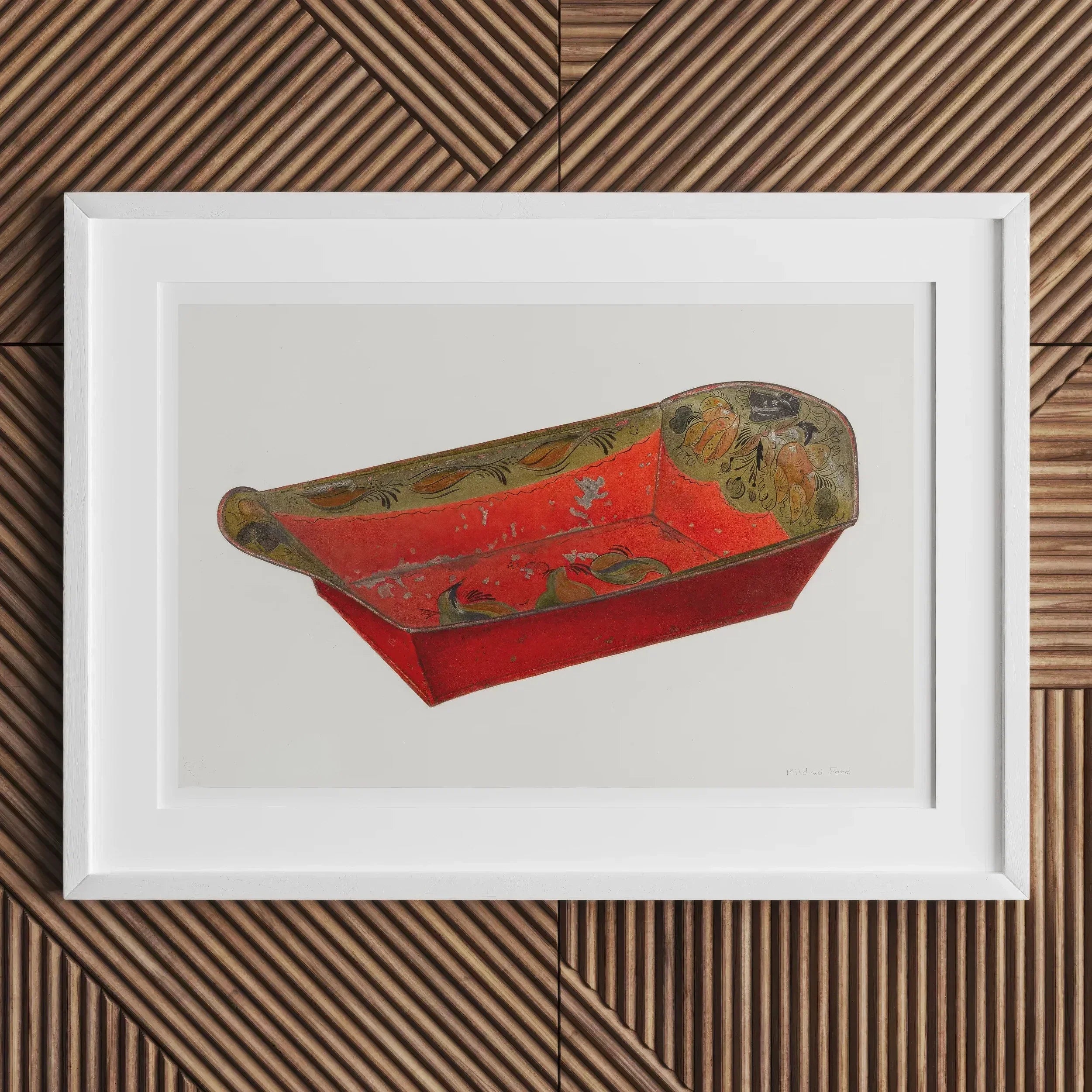 Bread Tray Mildred Ford 1930s Kitchen Art Print, 18’’x12’’ / Unframed, Vintage Red Gold Painted Metal Tray Decorative Floral