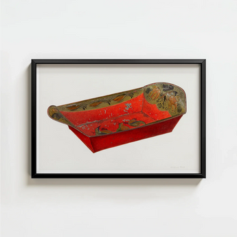 Vibrant Red Hand-painted Wooden Sleigh Intricate Green Gold Mildred Ford’s 1930s Bread Tray, Vintage Kitchen Charm, Art Print