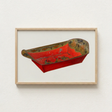 Vibrant Red Hand-painted Wooden Sleigh Intricate Gold Green Mildred Ford’s 1930s Bread Tray, Vintage Kitchen Charm, Art Print