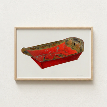 Vibrant Red Hand-painted Wooden Sleigh Intricate Gold Green Mildred Ford’s 1930s Bread Tray, Vintage Kitchen Charm, Art Print