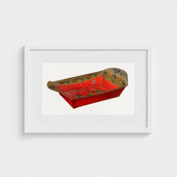 Bread Tray - Mildred Ford 1930s Kitchen Art Print / Canvas Vibrant Red Hand-painted Wooden Sleigh Intricate Gold Green Ford’s, Vintage