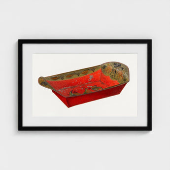 Bread Tray - Mildred Ford 1930s Kitchen Art Print / Canvas Vibrant Red Hand-painted Wooden Sleigh Intricate Gold Green Ford’s, Vintage